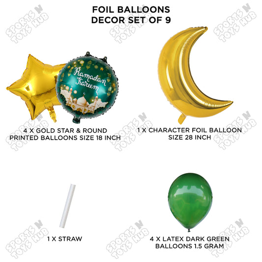 Ramadan Kareem Mosque Printed Foil Balloon Pack Of 9 Balloons Bouquet