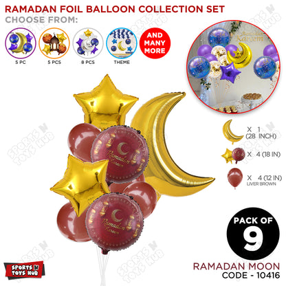 Ramadan Moon Printed Foil Balloon Pack Of 9 Balloons Bouquet