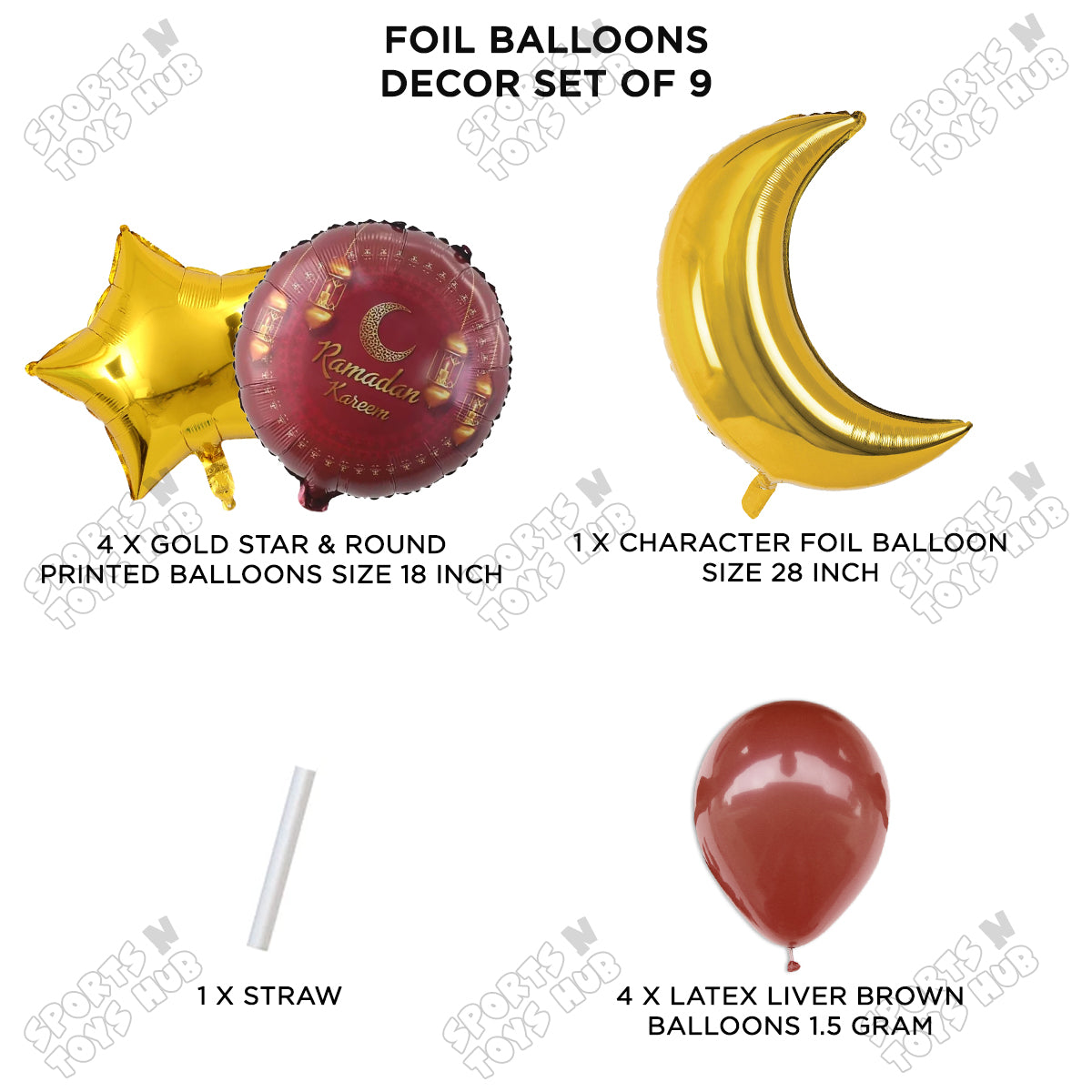 Ramadan Moon Printed Foil Balloon Pack Of 9 Balloons Bouquet