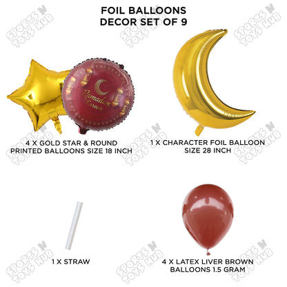 Ramadan Moon Printed Foil Balloon Pack Of 9 Balloons Bouquet