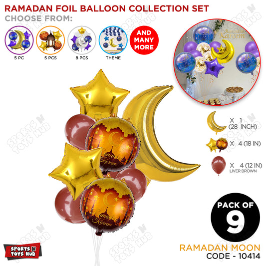 Ramadan Kareem Printed Foil Balloon Pack Of 9 Balloons Bouquet