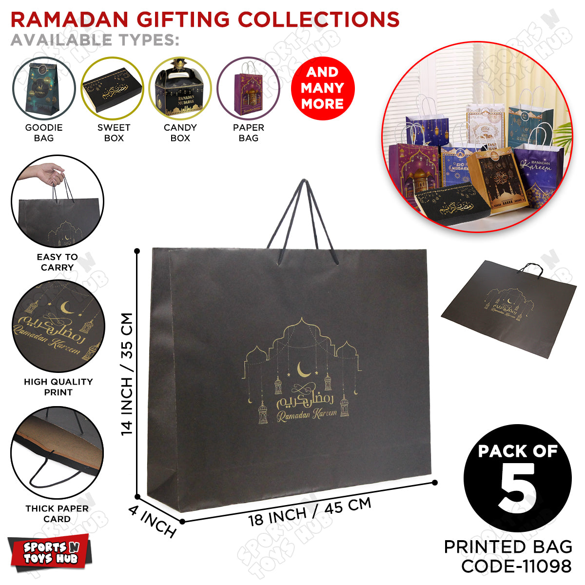 Pack Of 5 PCS Ramadan Kareem Gifting Bag