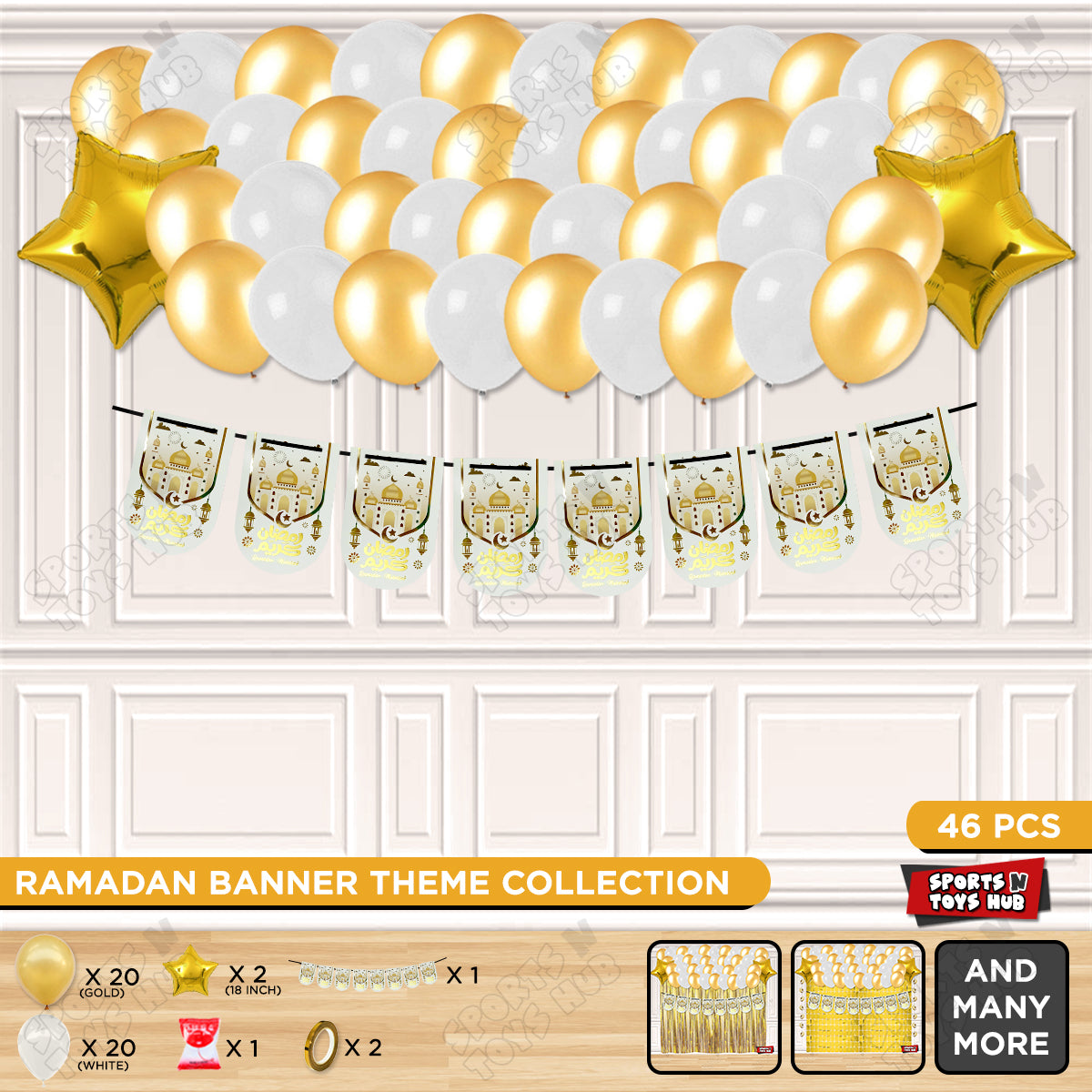 Ramadan Kareem White Mosque Print Card Banner Theme Collection