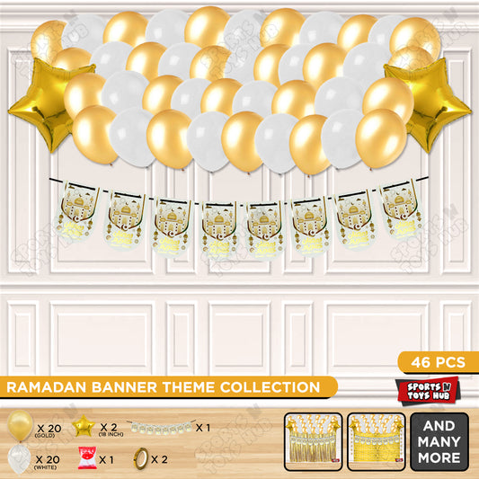 Ramadan Kareem White Mosque Print Card Banner Theme Collection