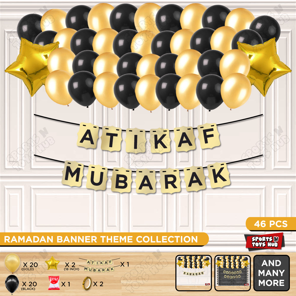 Atikaf Mubarak Shinny Gold Card Banner Theme Collection