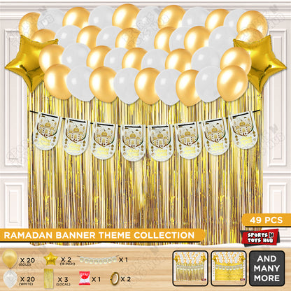 Ramadan Kareem White Mosque Print Card Banner Theme Collection