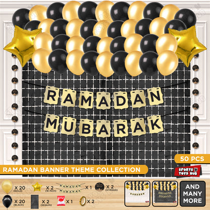 Ramadan Mubarak Shinny Gold Card Banner Theme Collection