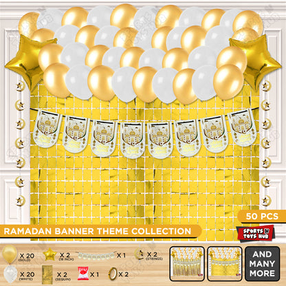 Ramadan Kareem White Mosque Print Card Banner Theme Collection