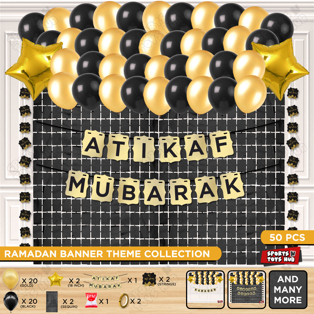 Atikaf Mubarak Shinny Gold Card Banner Theme Collection