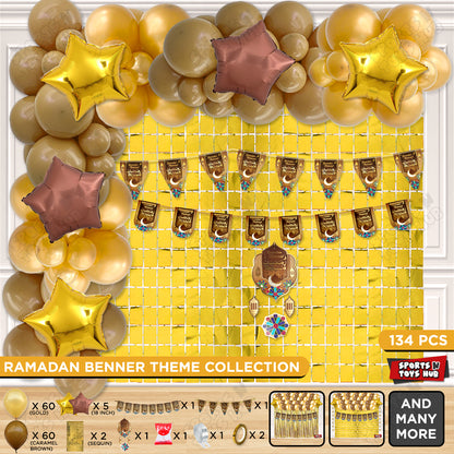 Ramadan Kareem Midnight Crescent Brown Card Banner Arch Theme