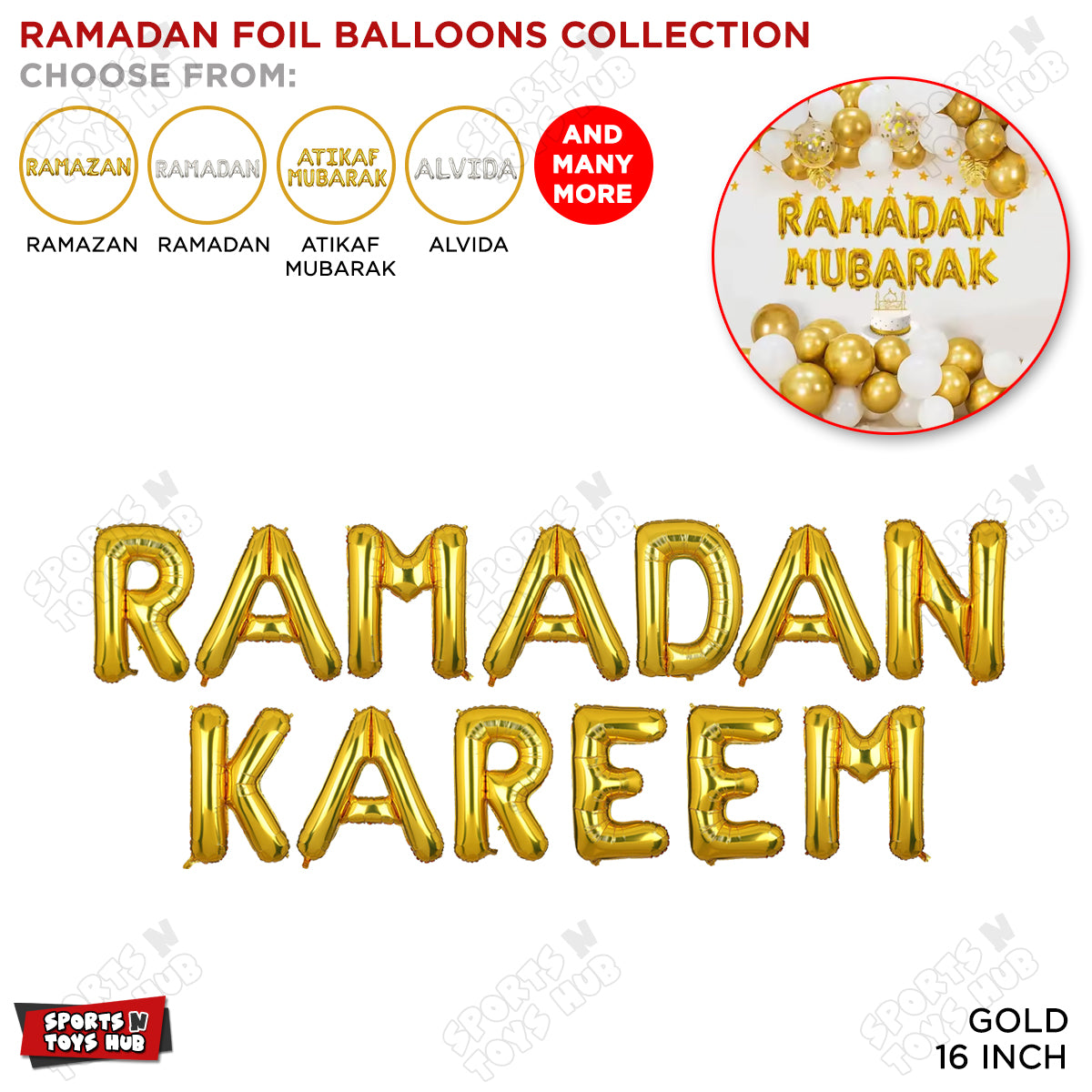 Ramadan Mubarak & Ramadan Kareem Foil Balloon Collection - 16 Inch