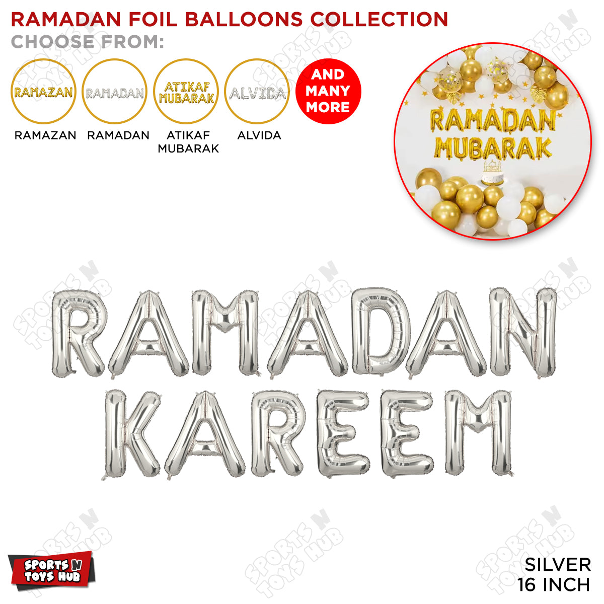 Ramadan Mubarak & Ramadan Kareem Foil Balloon Collection - 16 Inch