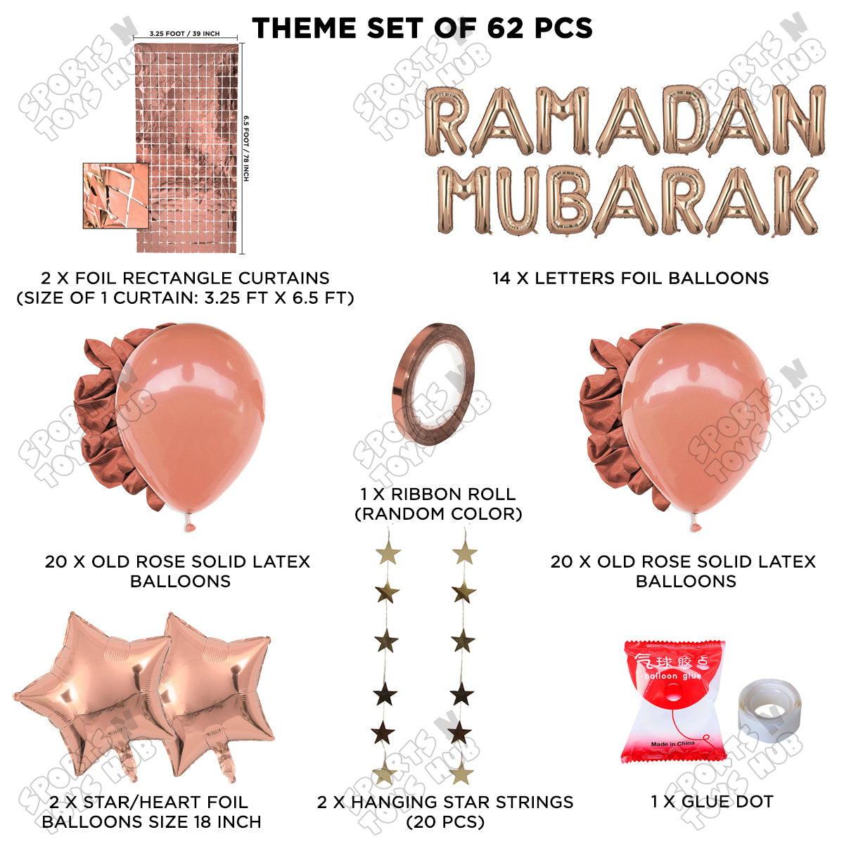 Ramadan Mubarak Foil Balloon Rectangle Curtain Theme Collection