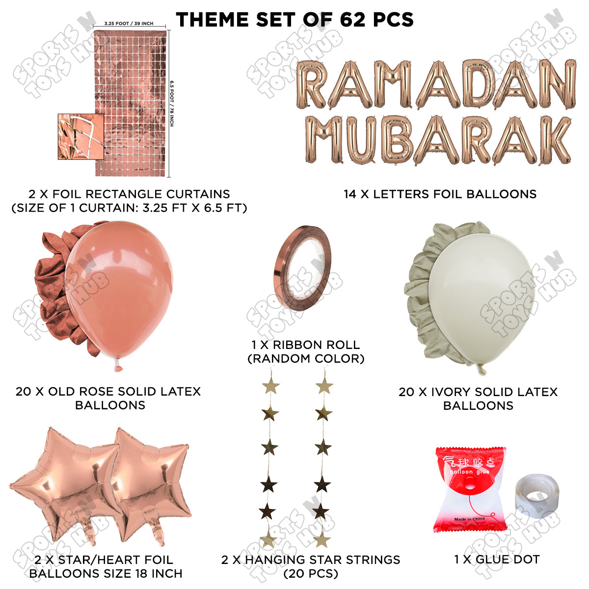 Ramadan Mubarak Foil Balloon Rectangle Curtain Theme Collection