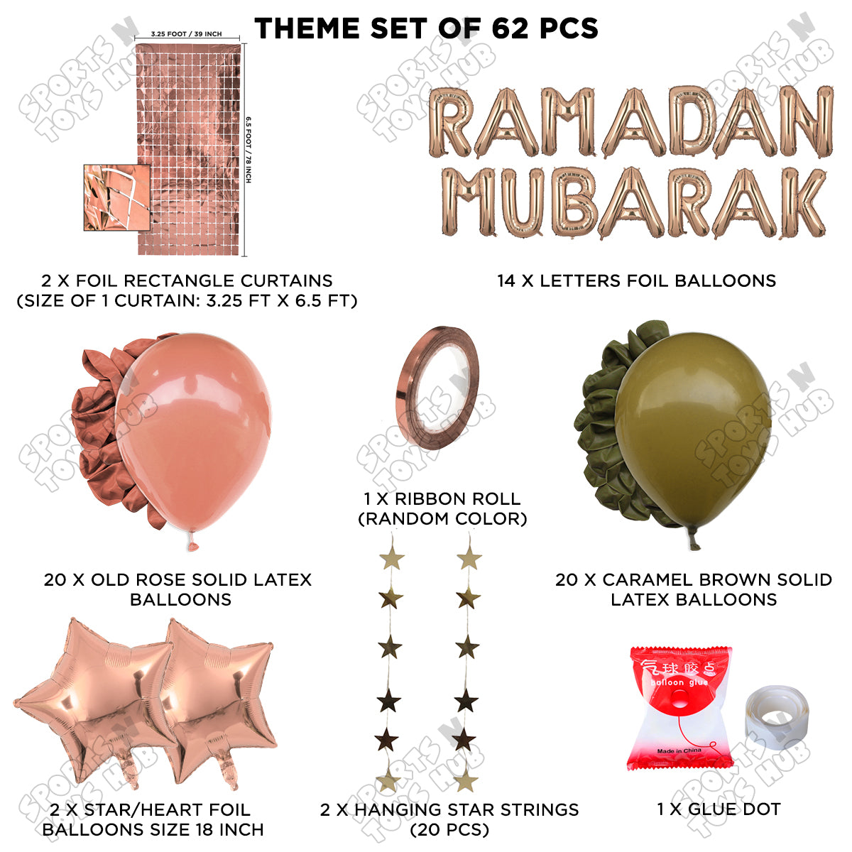 Ramadan Mubarak Foil Balloon Rectangle Curtain Theme Collection