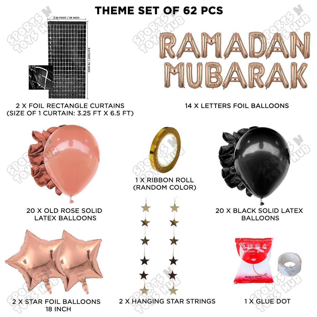 Ramadan Mubarak Foil Balloon Rectangle Curtain Theme Collection