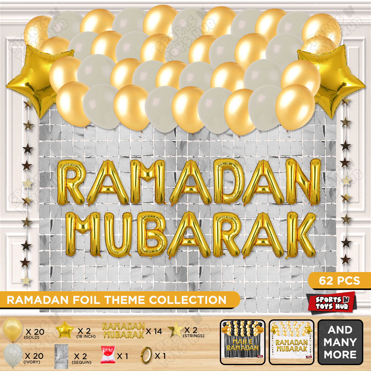 Ramadan Mubarak Foil Balloon Rectangle Curtain Theme Collection