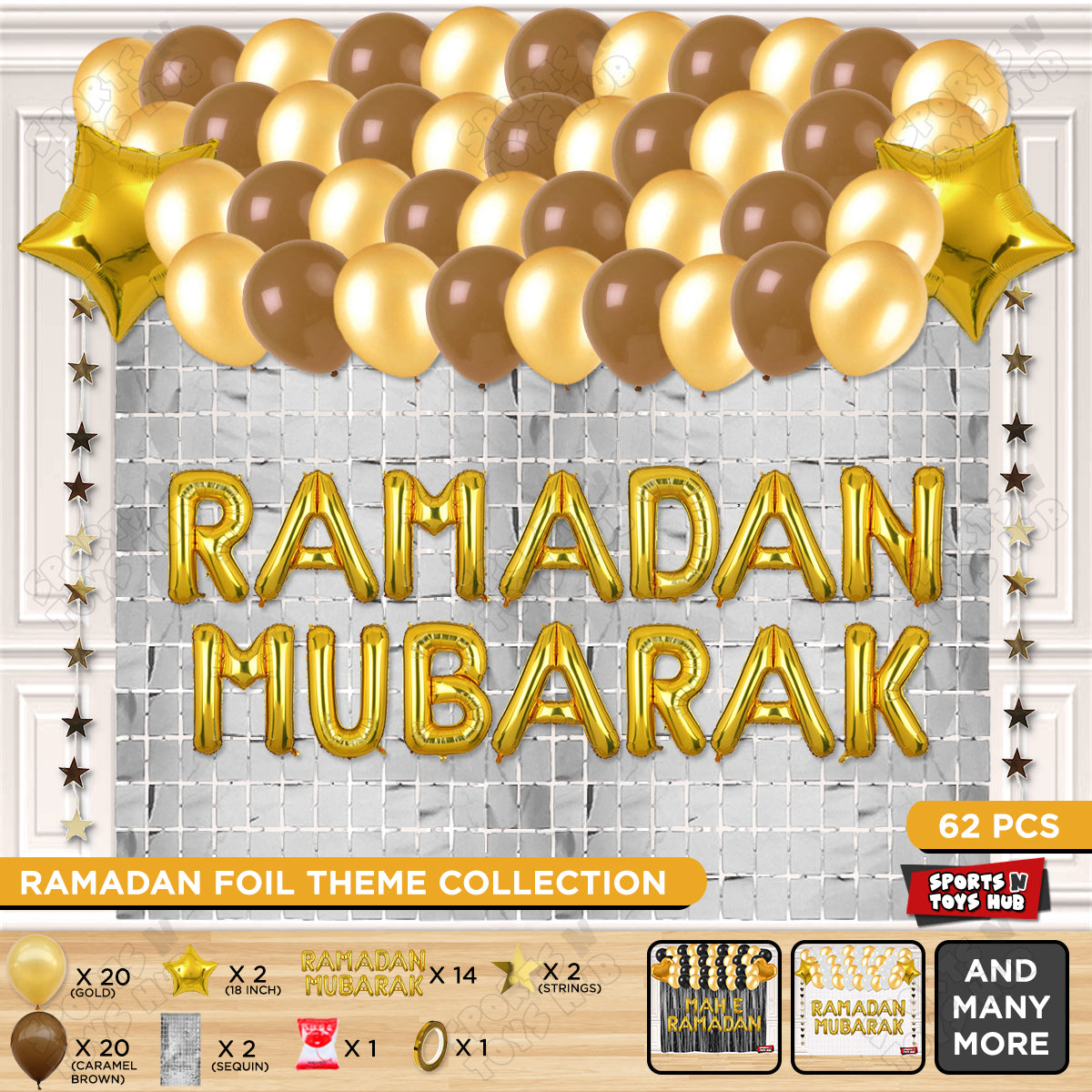 Ramadan Mubarak Foil Balloon Rectangle Curtain Theme Collection