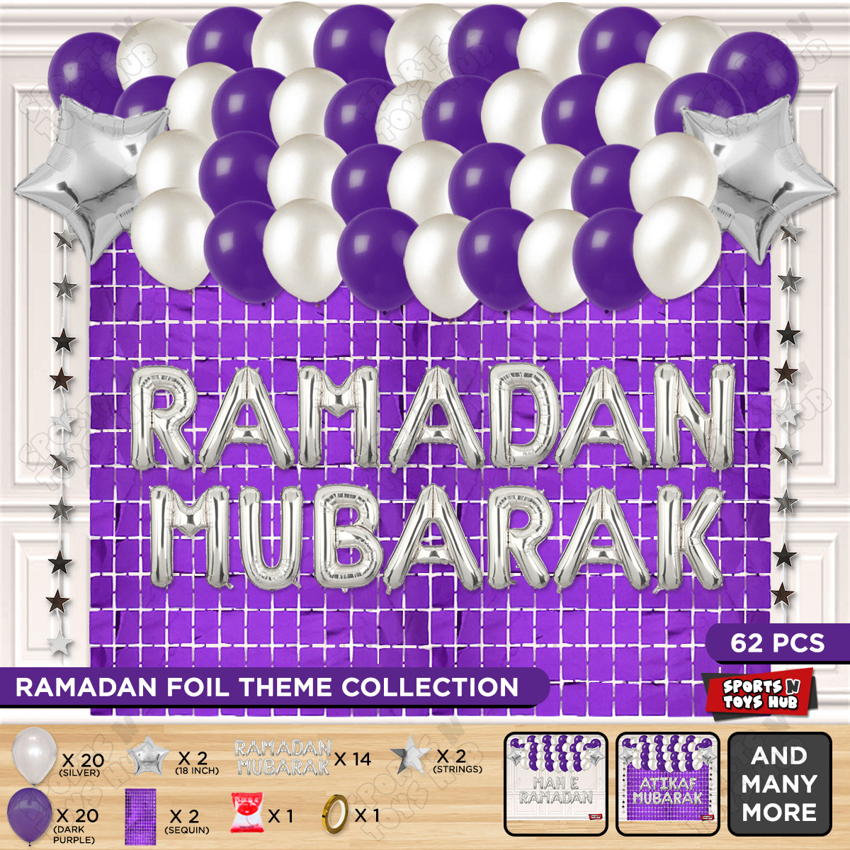 Ramadan Mubarak Foil Balloon Rectangle Curtain Theme Collection