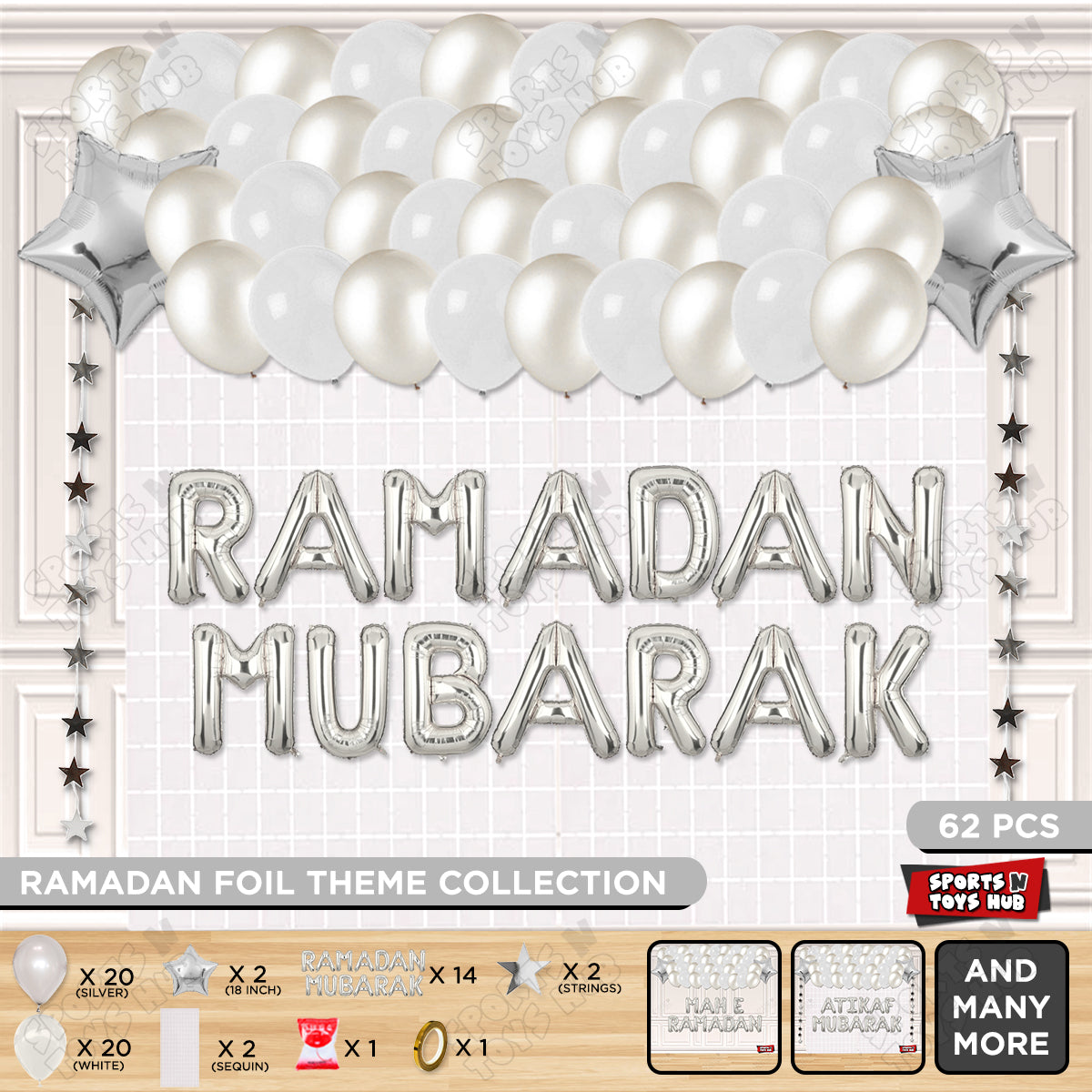 Ramadan Mubarak Foil Balloon Rectangle Curtain Theme Collection