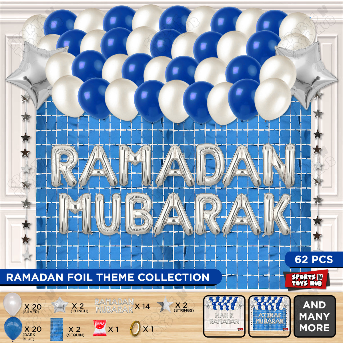 Ramadan Mubarak Foil Balloon Rectangle Curtain Theme Collection