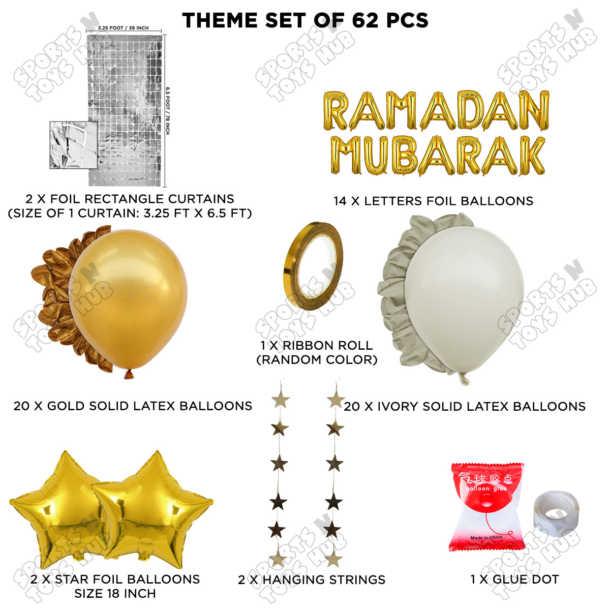 Ramadan Mubarak Foil Balloon Rectangle Curtain Theme Collection