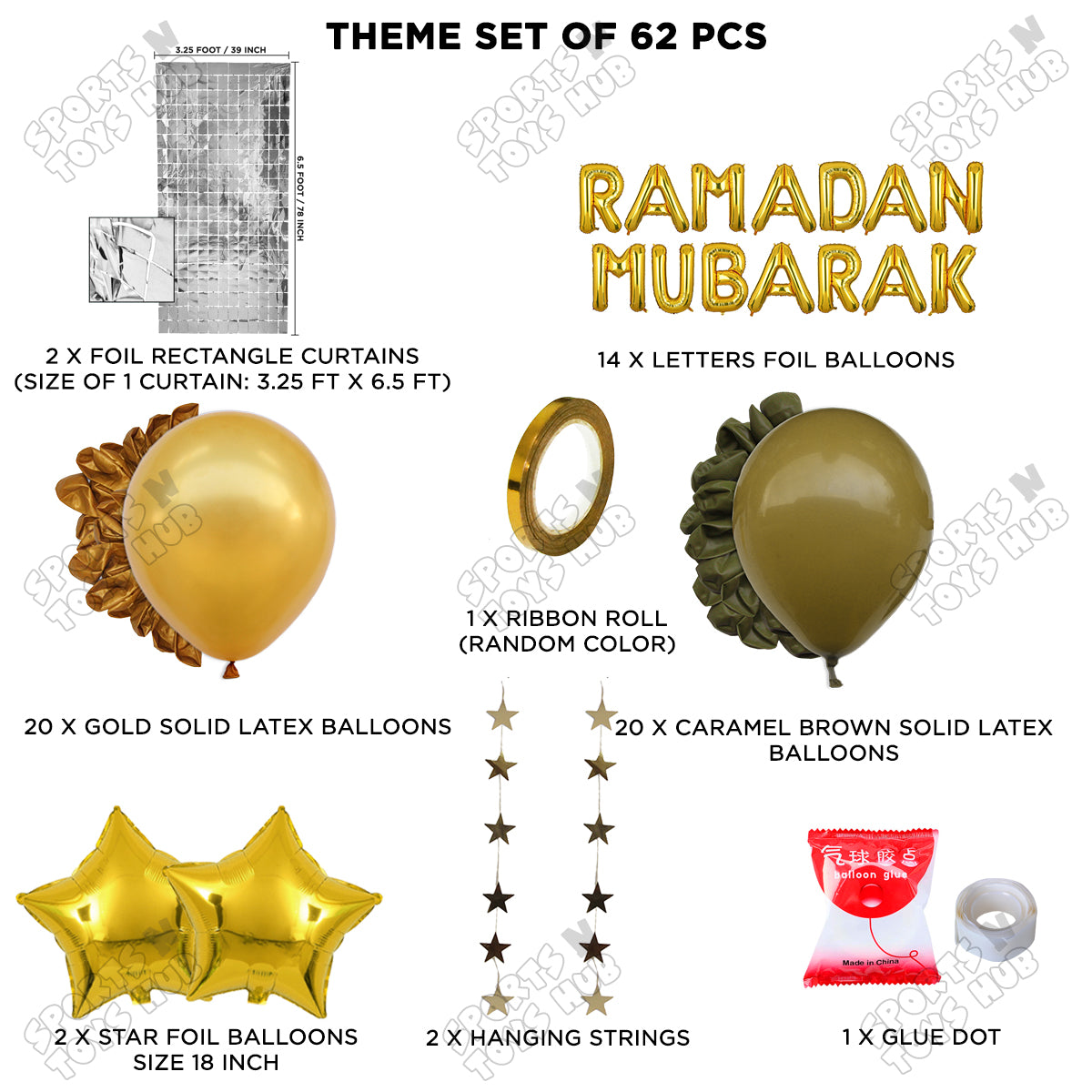 Ramadan Mubarak Foil Balloon Rectangle Curtain Theme Collection