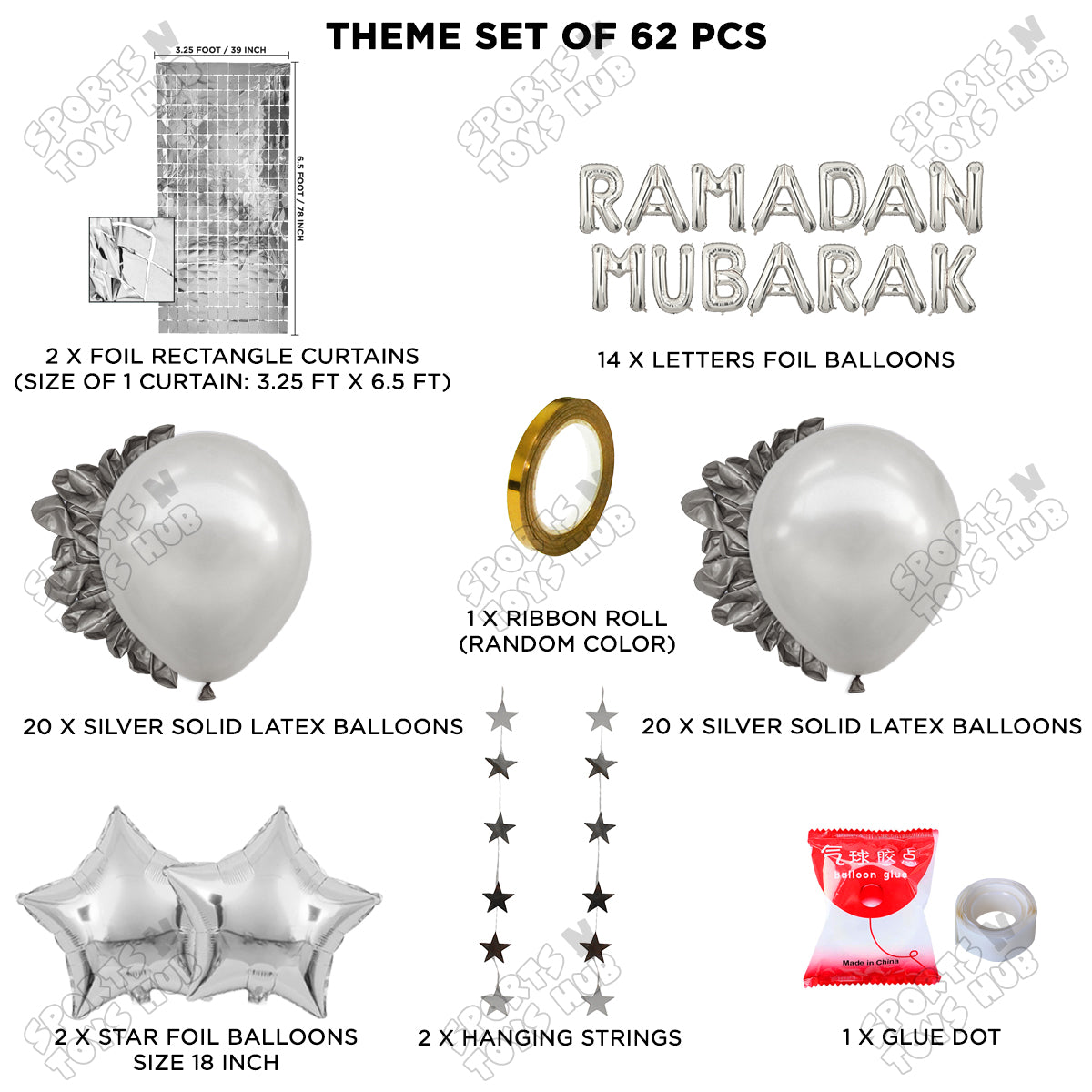 Ramadan Mubarak Foil Balloon Rectangle Curtain Theme Collection