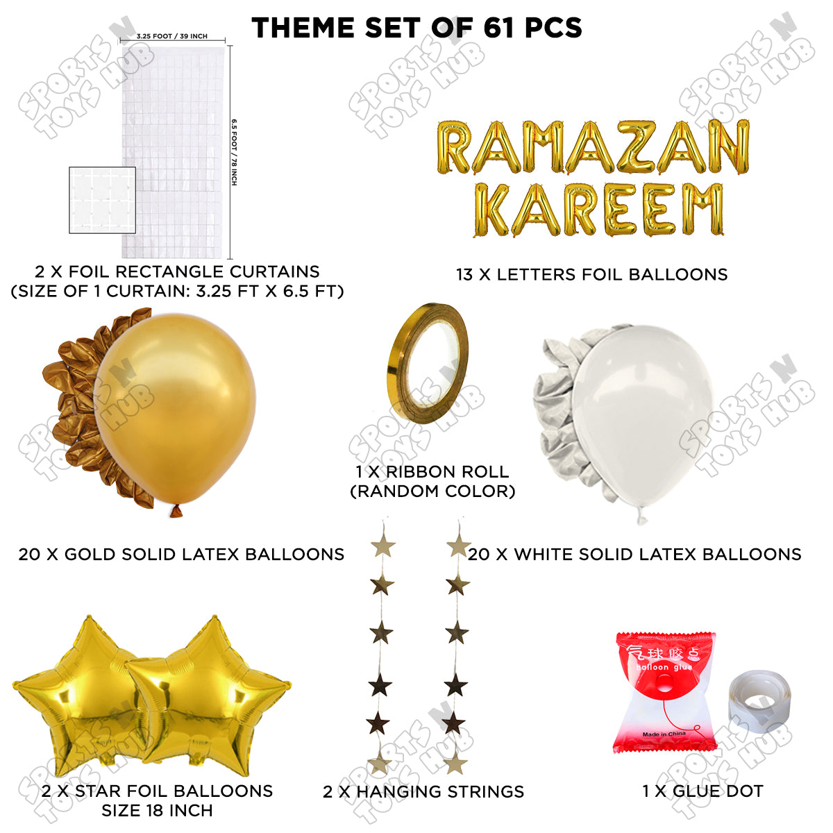 Ramazan Kareem Foil Balloon Rectangle Curtain Theme Collection