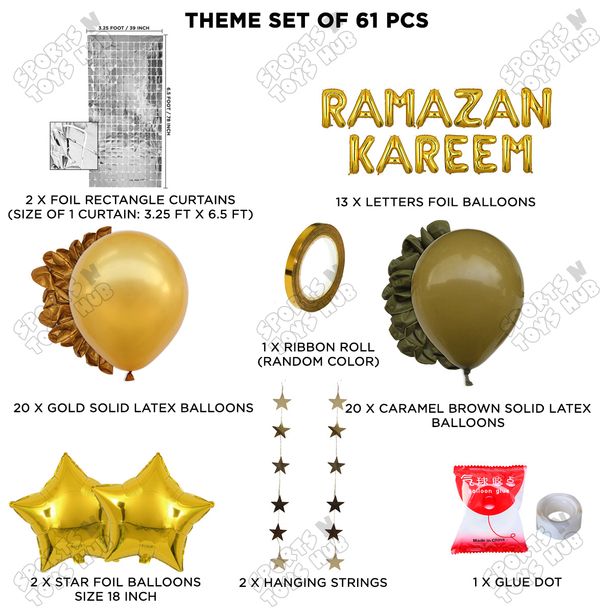 Ramazan Kareem Foil Balloon Rectangle Curtain Theme Collection