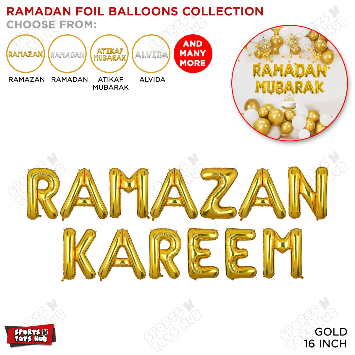Ramazan Kareem & Ramazan Mubarak Foil Balloon Collection - 16 Inch