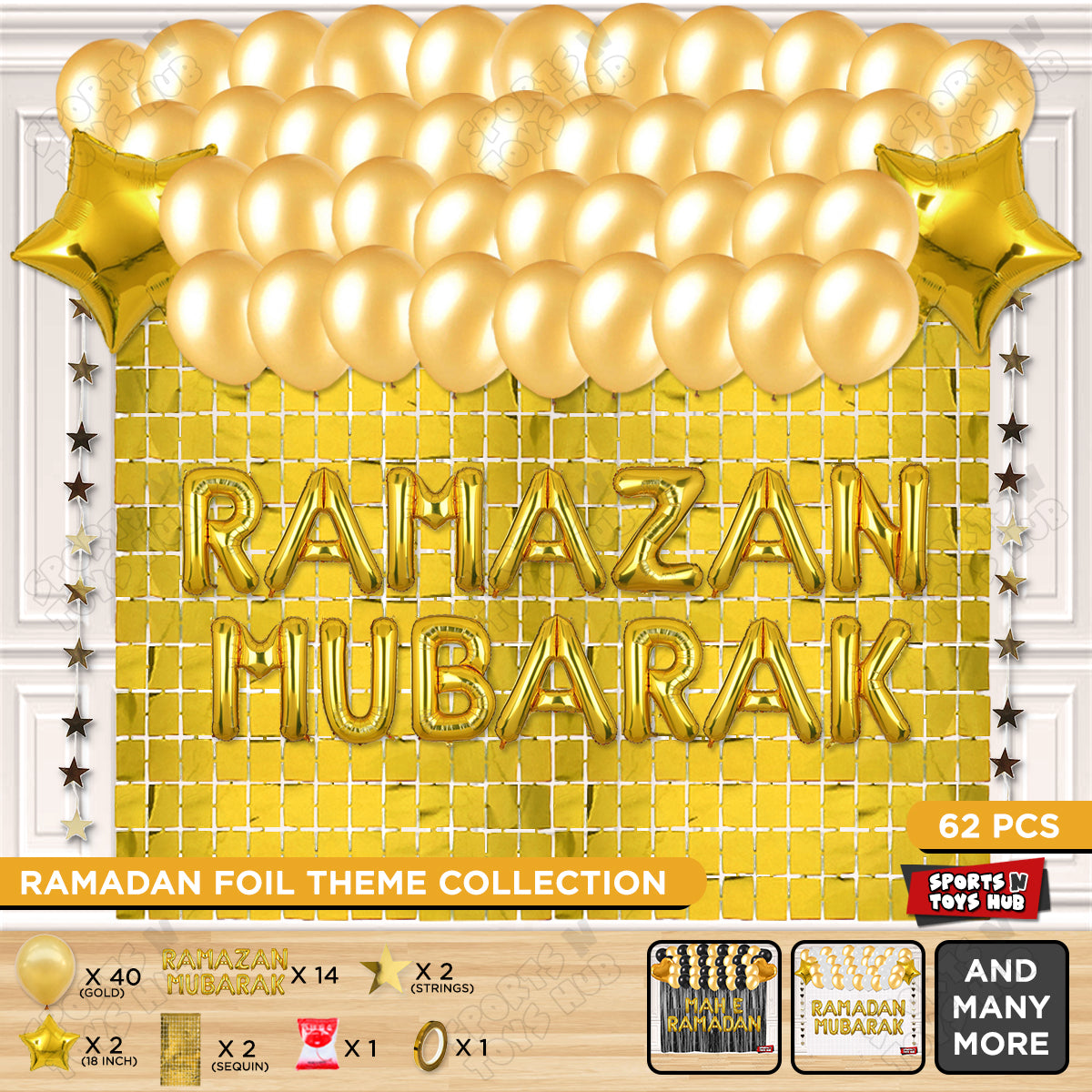 Ramazan Mubarak Foil Balloon Rectangle Curtain Theme Collection