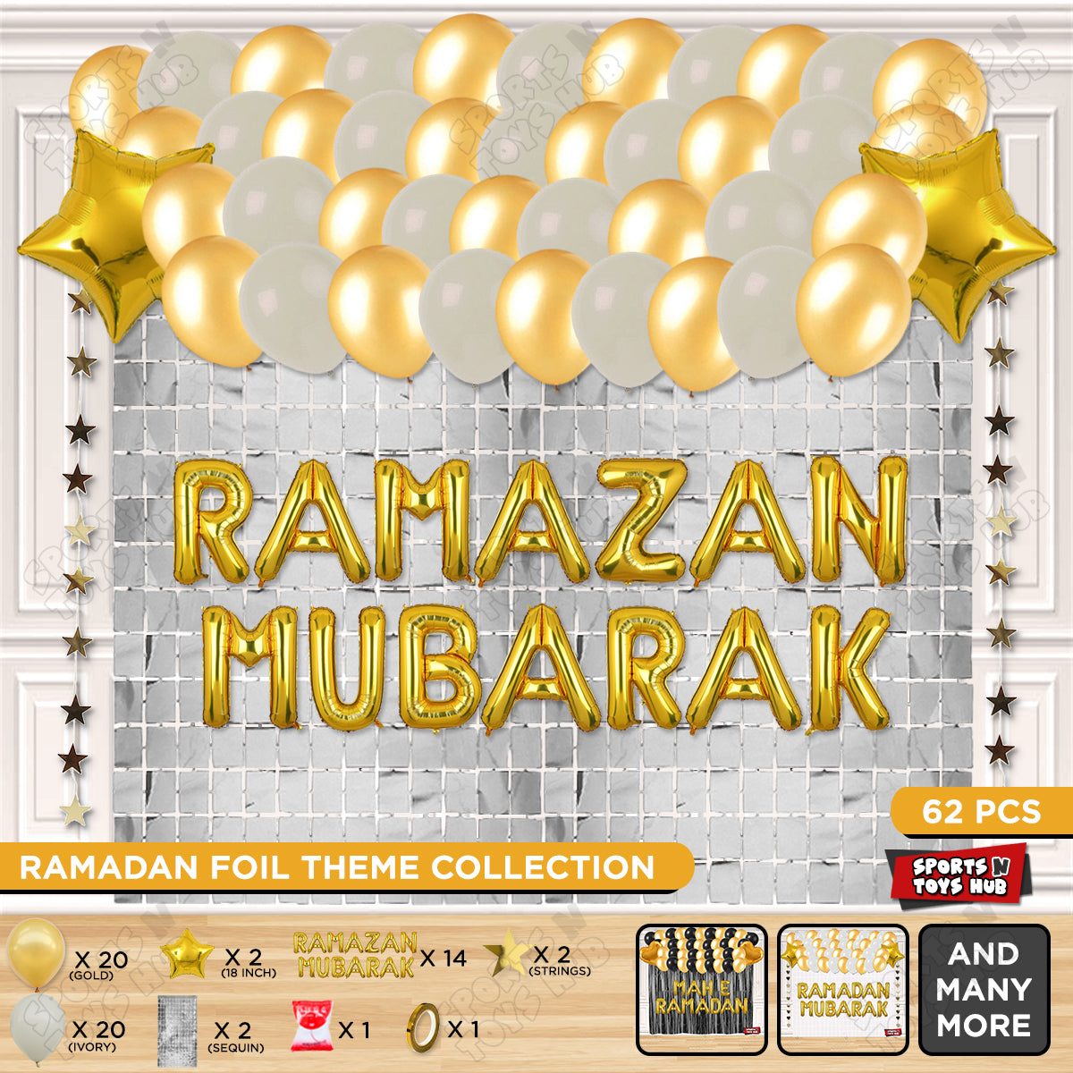 Ramazan Mubarak Foil Balloon Rectangle Curtain Theme Collection
