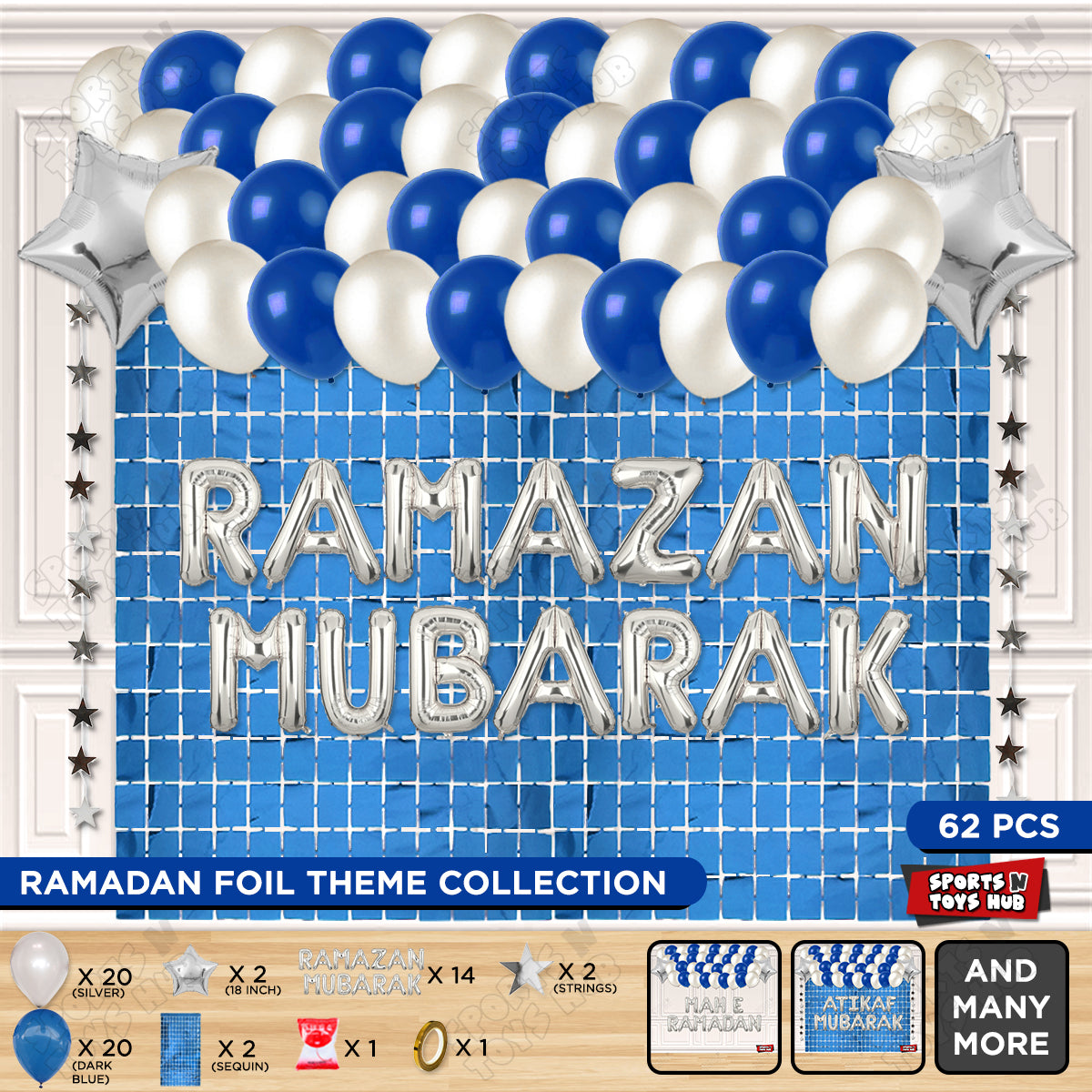 Ramazan Mubarak Foil Balloon Rectangle Curtain Theme Collection