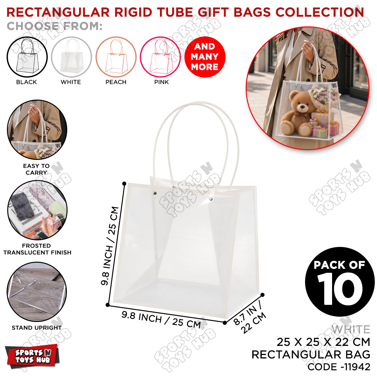 25 × 25 × 22 CM Clear PVC Transparent Gift Bag with Handles Waterproof Clear Packaging Box For Flowers