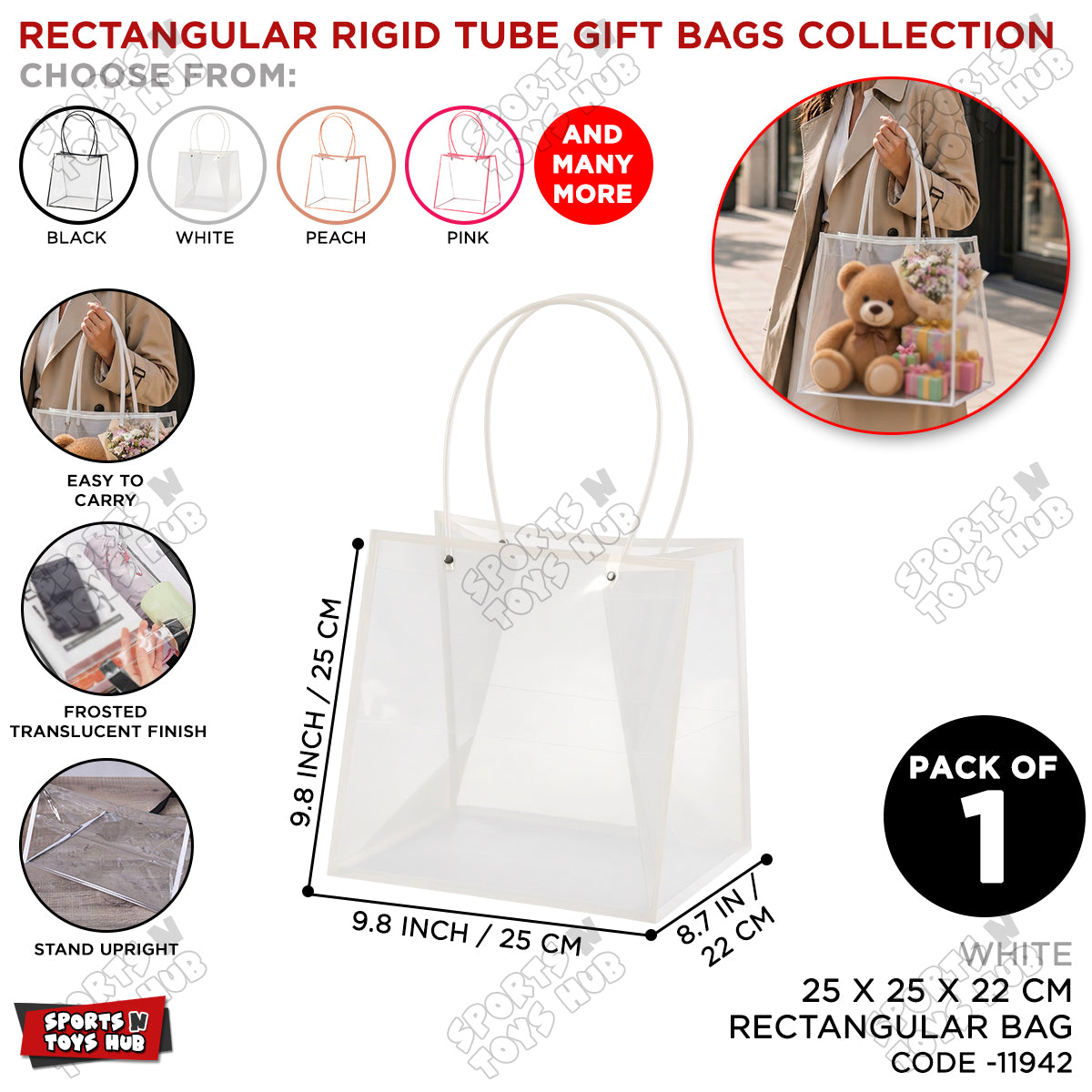 25 × 25 × 22 CM Clear PVC Transparent Gift Bag with Handles Waterproof Clear Packaging Box For Flowers