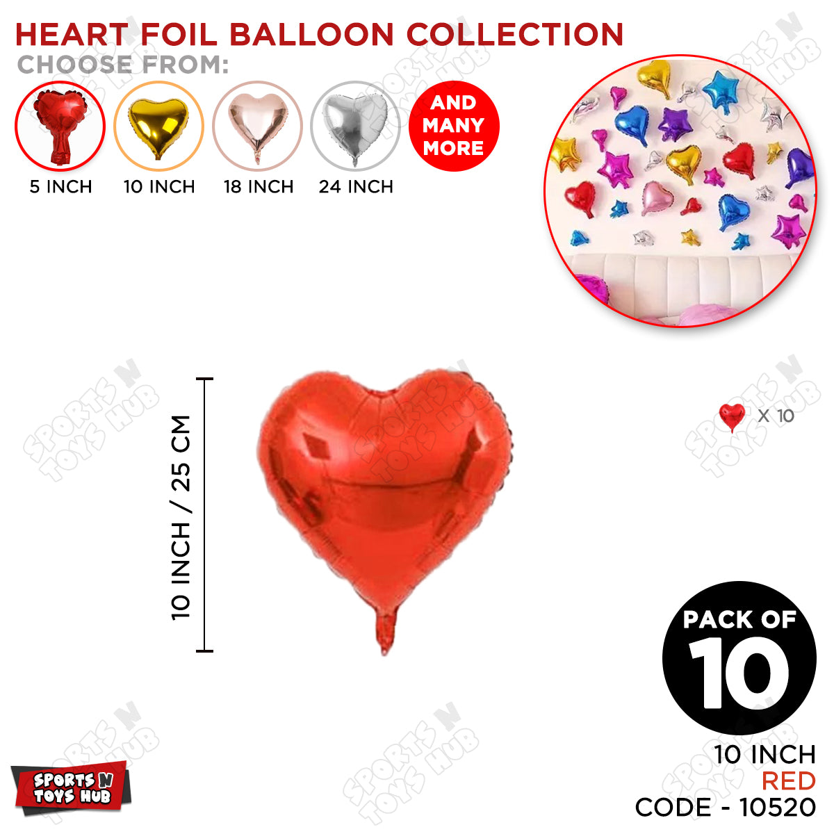 10 Inch - Red Heart Foil Balloon