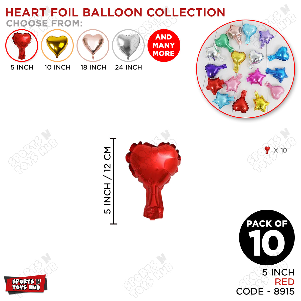 5 Inch - Heart Shape Foil Balloon Collection - Pack Of 10