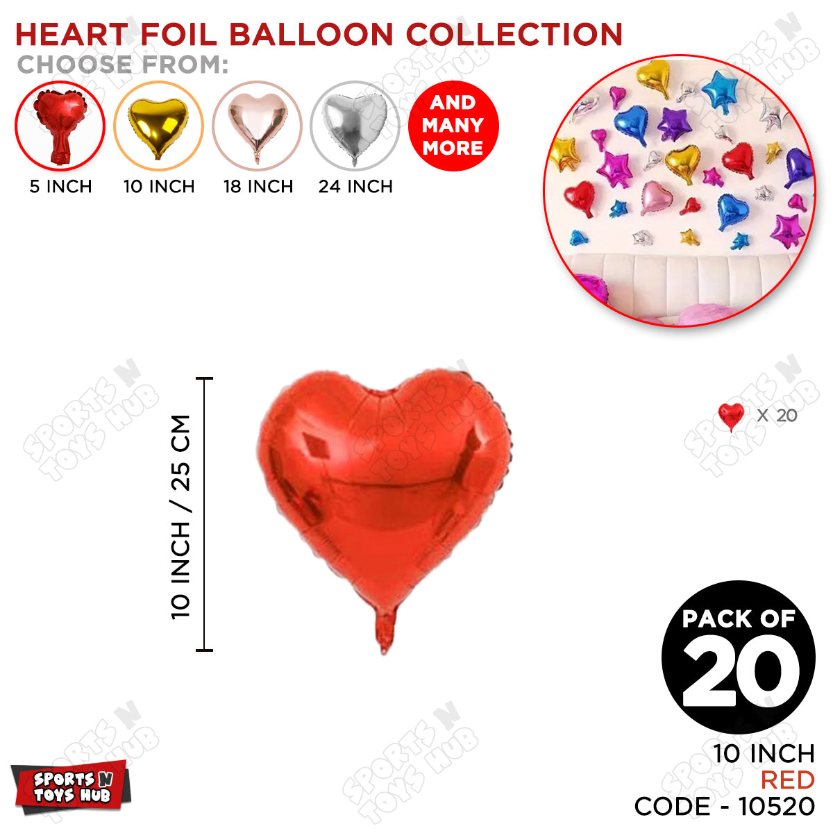 10 Inch - Red Heart Foil Balloon