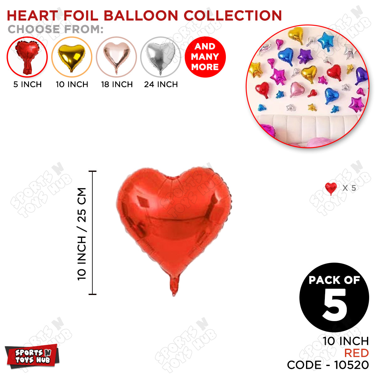10 Inch - Red Heart Foil Balloon
