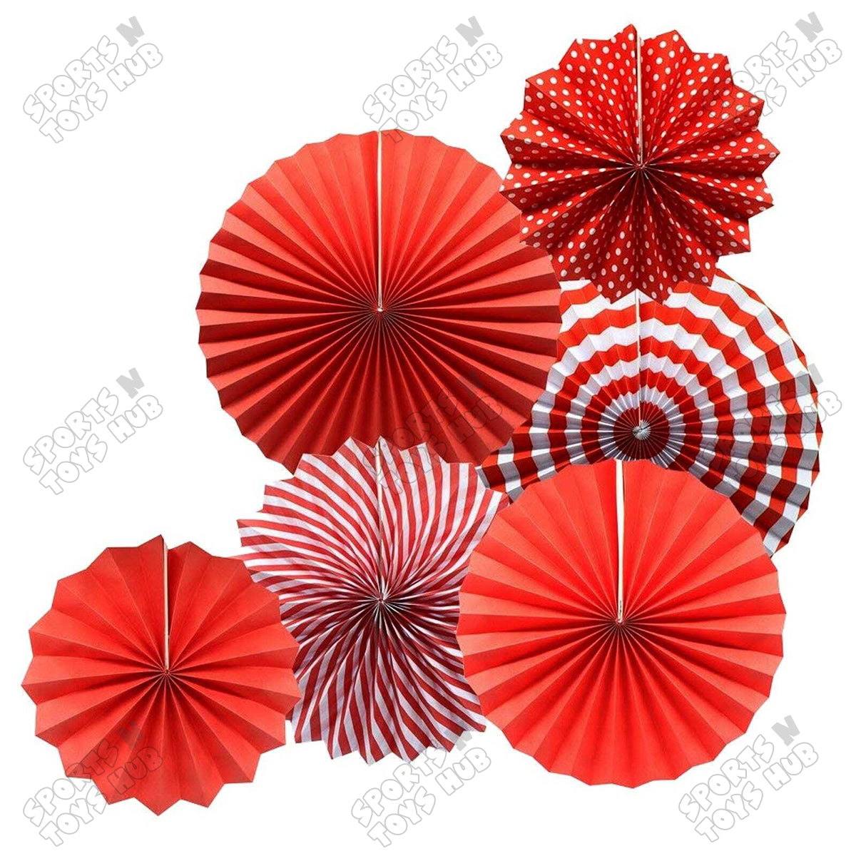 Red Paper Fan Decoration Set - Pack Of 6