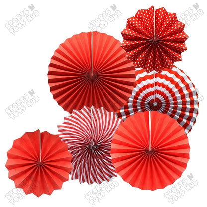 Red Paper Fan Decoration Set - Pack Of 6