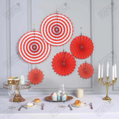 Red Paper Fan Decoration Set - Pack Of 6