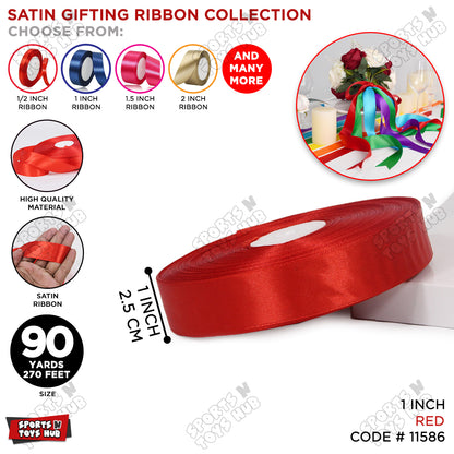 1 Inch x 90 Yards – Multi-Purpose Plain Satin Ribbon Roll for Gift Wrapping, Crafts & Decor