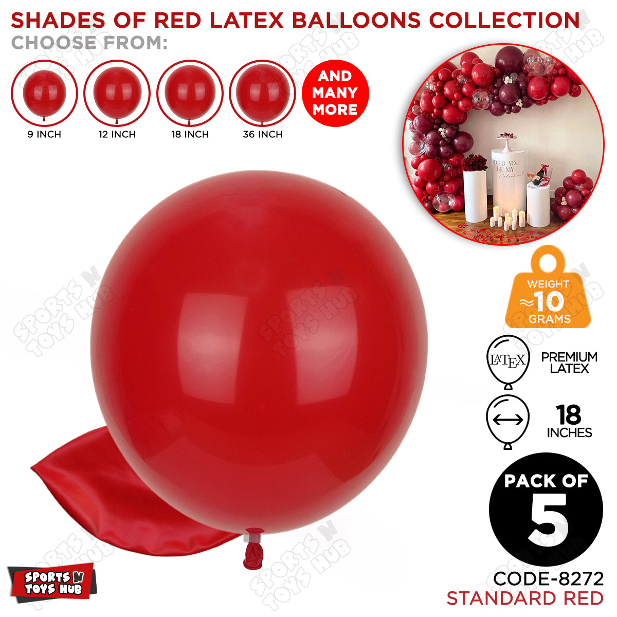 Red Latex Balloons Available In 9, 12, 18 & 36 Inch Sizes