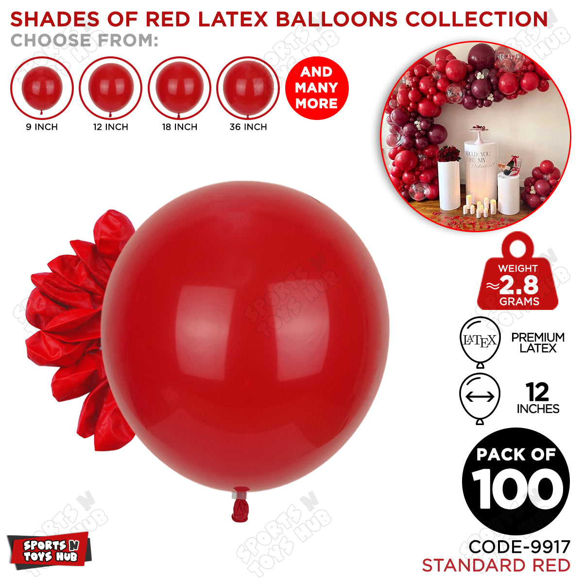 Red Latex Balloons Available In 9, 12, 18 & 36 Inch Sizes