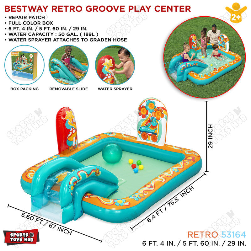 Bestway Retro Groove Kids Inflatable Play Center & Pool 6 FT x 5 FT x 29 IN - 53164