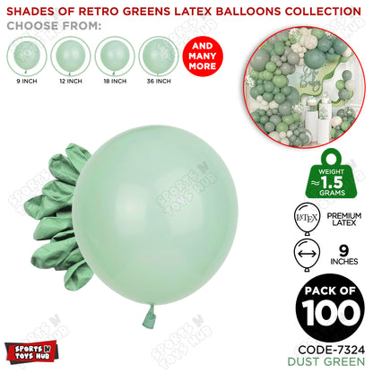Dust Green Latex Balloons Available In 9, 12, 18 & 36 Inch Sizes