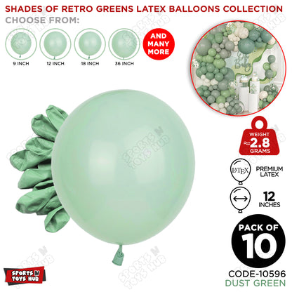 Dust Green Latex Balloons Available In 9, 12, 18 & 36 Inch Sizes