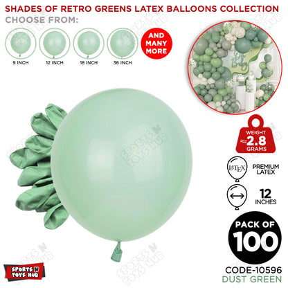 Dust Green Latex Balloons Available In 9, 12, 18 & 36 Inch Sizes